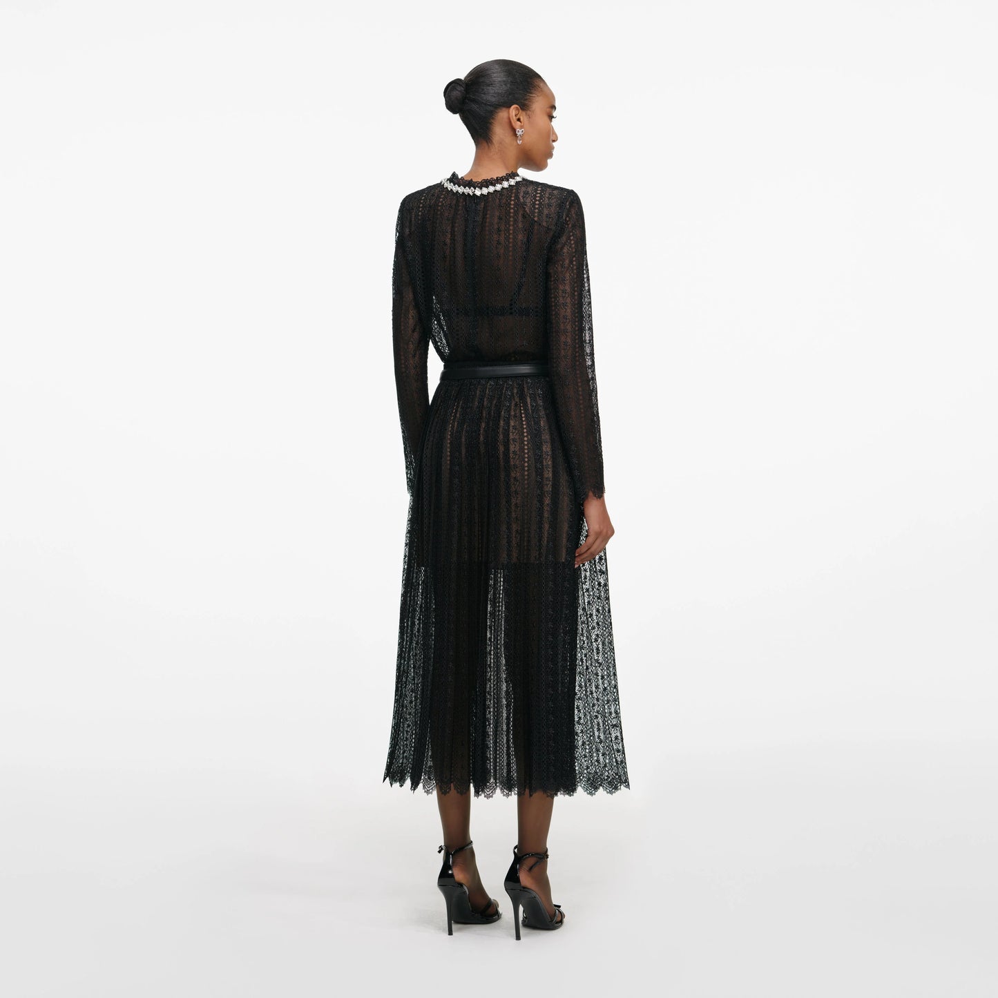 Black Organza Lace Midi Skirt