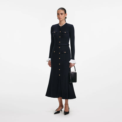 Navy Viscose Knit Midi Dress