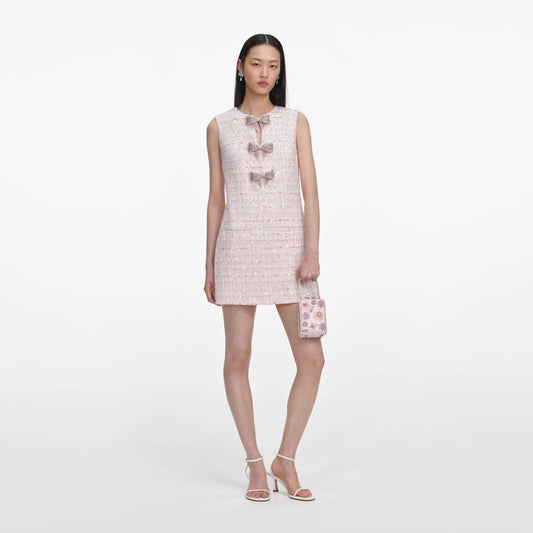 Pink Sequin Boucle Bow Mini Dress
