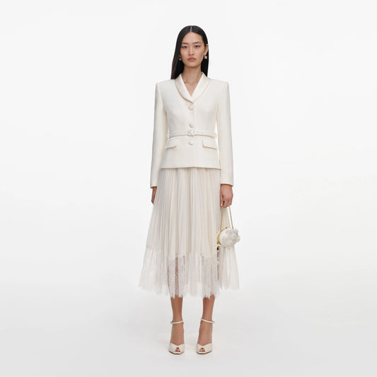 Cream Boucle Shawl Collared Midi Dress