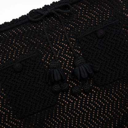 Black Crochet Knit Midi Skirt