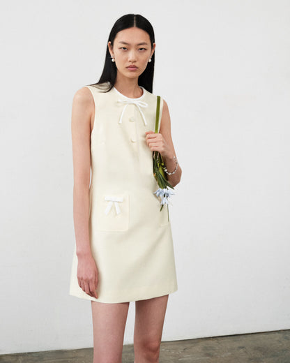 Yellow Taffeta Bow Mini Dress