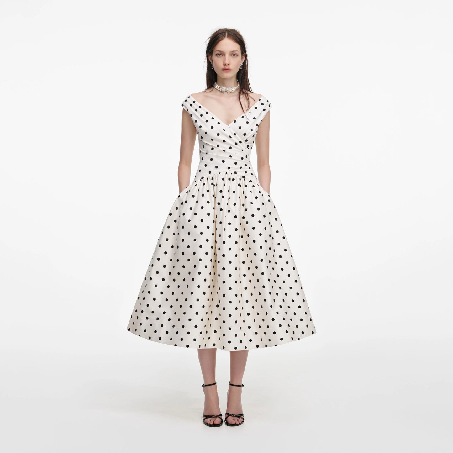 Cream Polka Dot Cotton Midi Dress