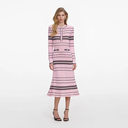Pink Stripe Knit Midi Dress