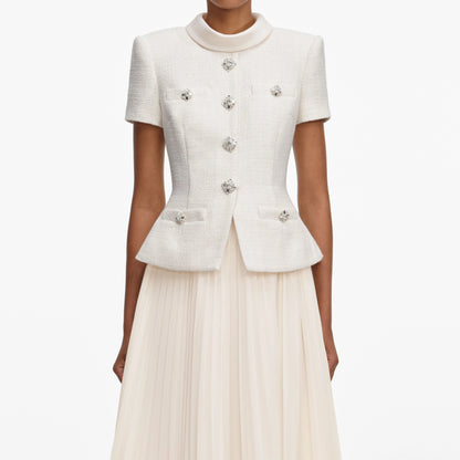 Cream Boucle Collared Midi Dress