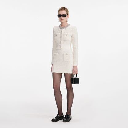 Cream Textured Knit Cardigan