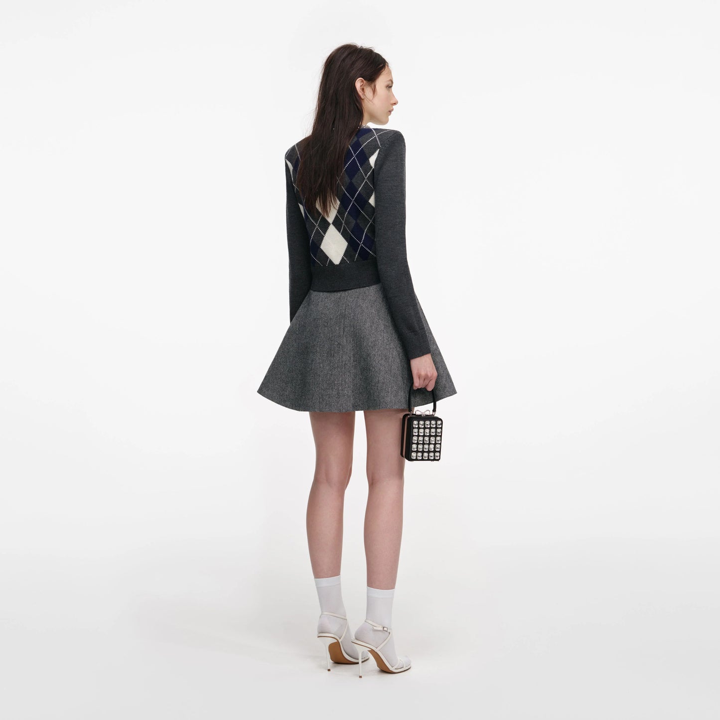 Grey Argyle Crystal Trim Jumper
