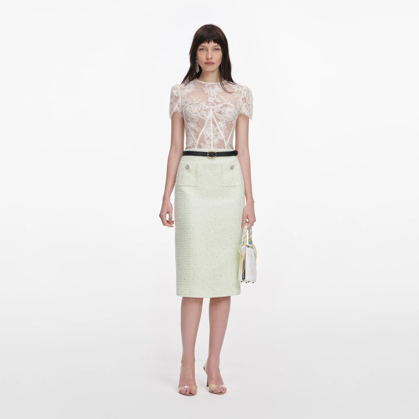 White Sequin Lace Top