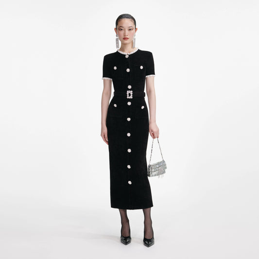 Black Chenille Knit Midi Dress