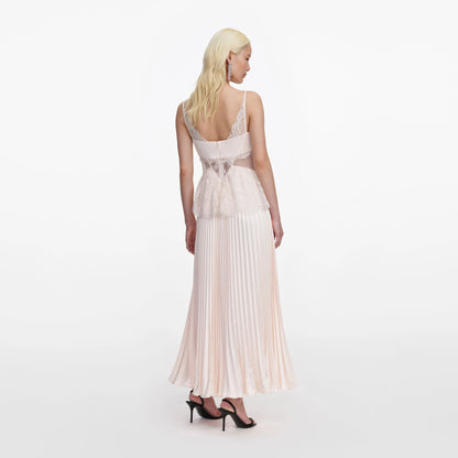 Blush Satin Lace Midi Dress