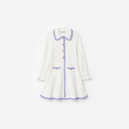 Cream Contrast Trim Pointelle Knit Dress