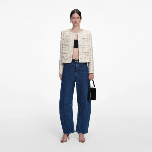 Cream Embellished Boucle Jacket