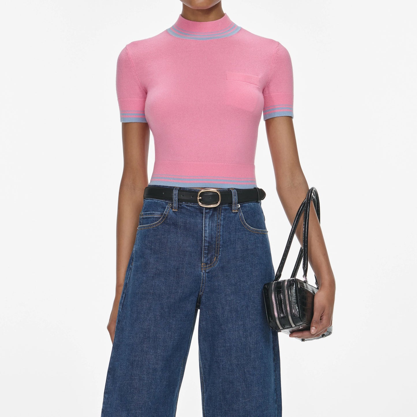 Pink Contrast Stripe Knit Top