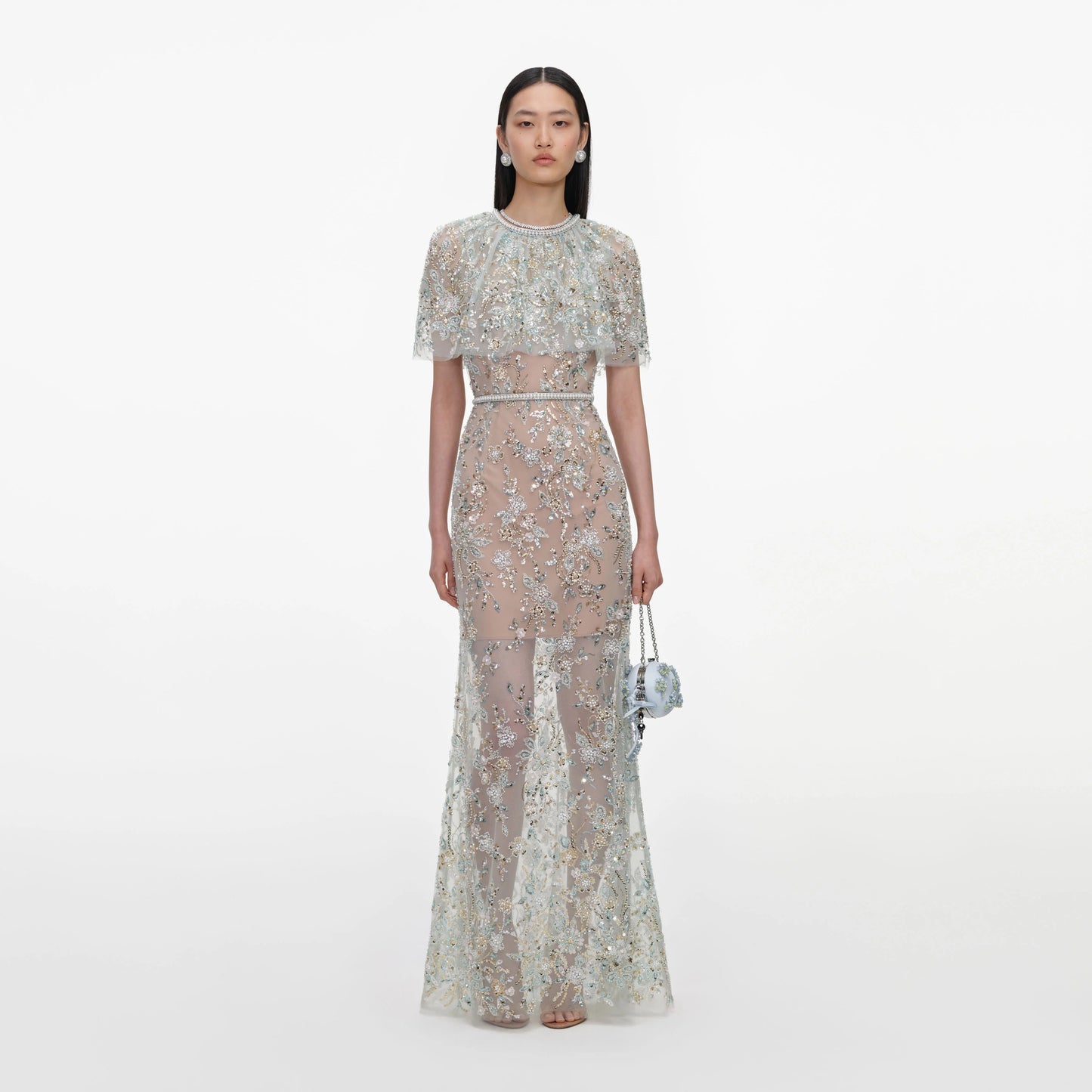 Mint Embellished Cape Maxi Dress