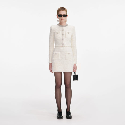 Cream Textured Knit Cardigan