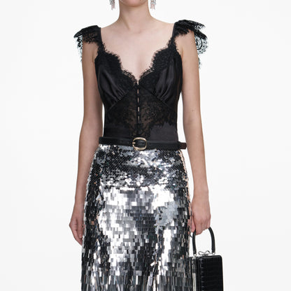 Silver Gradient Sequin Midi Skirt