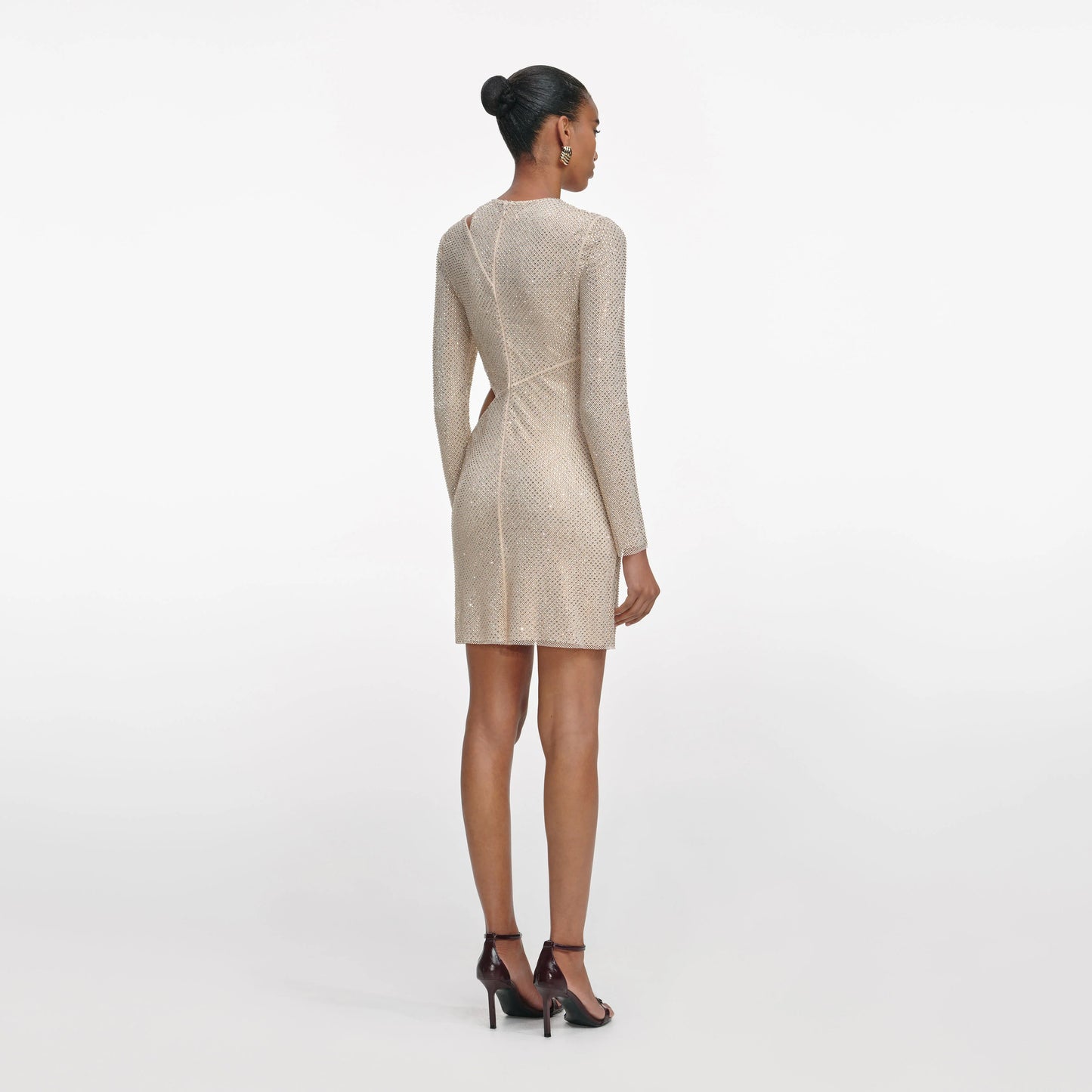 Champagne Rhinestone Lace Trim Mini Dress