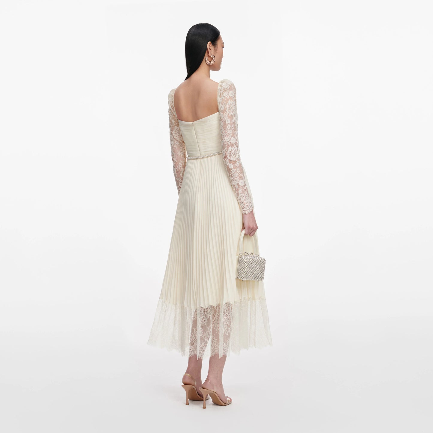 Cream Chiffon Lace Midi Dress