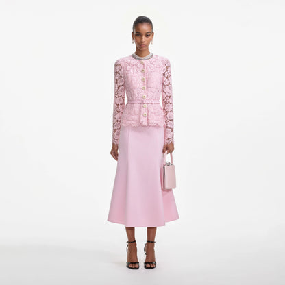 Pink Tailored Lace Midi Dress