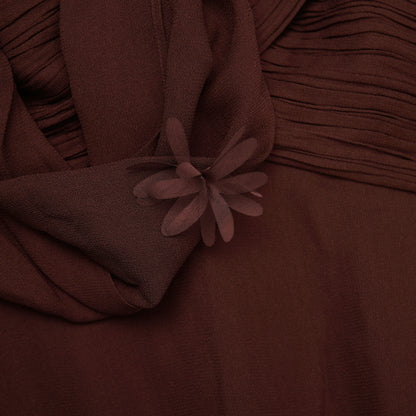 Brown Georgette Flower Maxi Dress