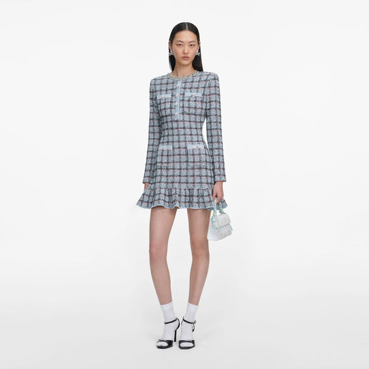 Blue Check Knit Mini Dress