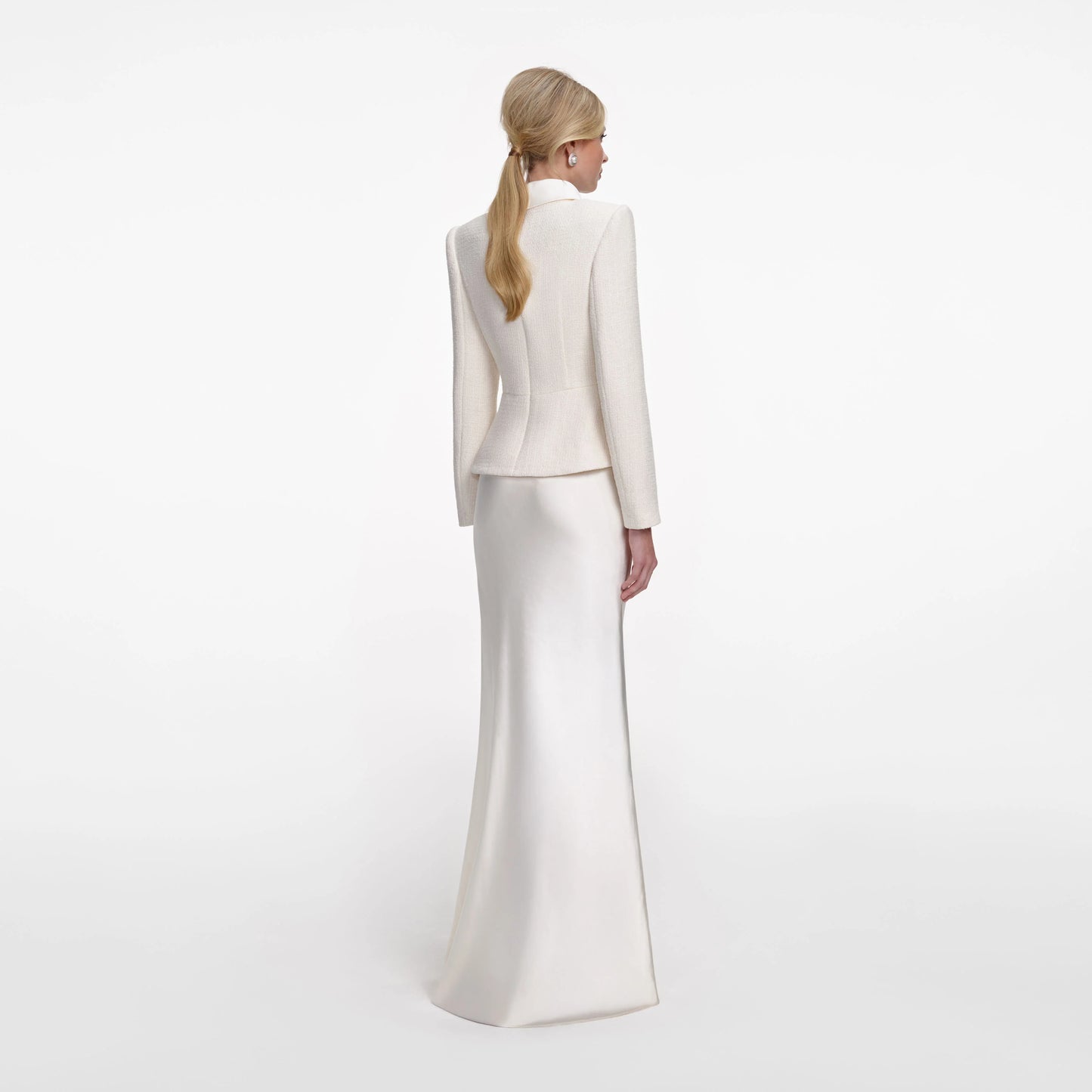 Cream Boucle Collared Maxi Dress