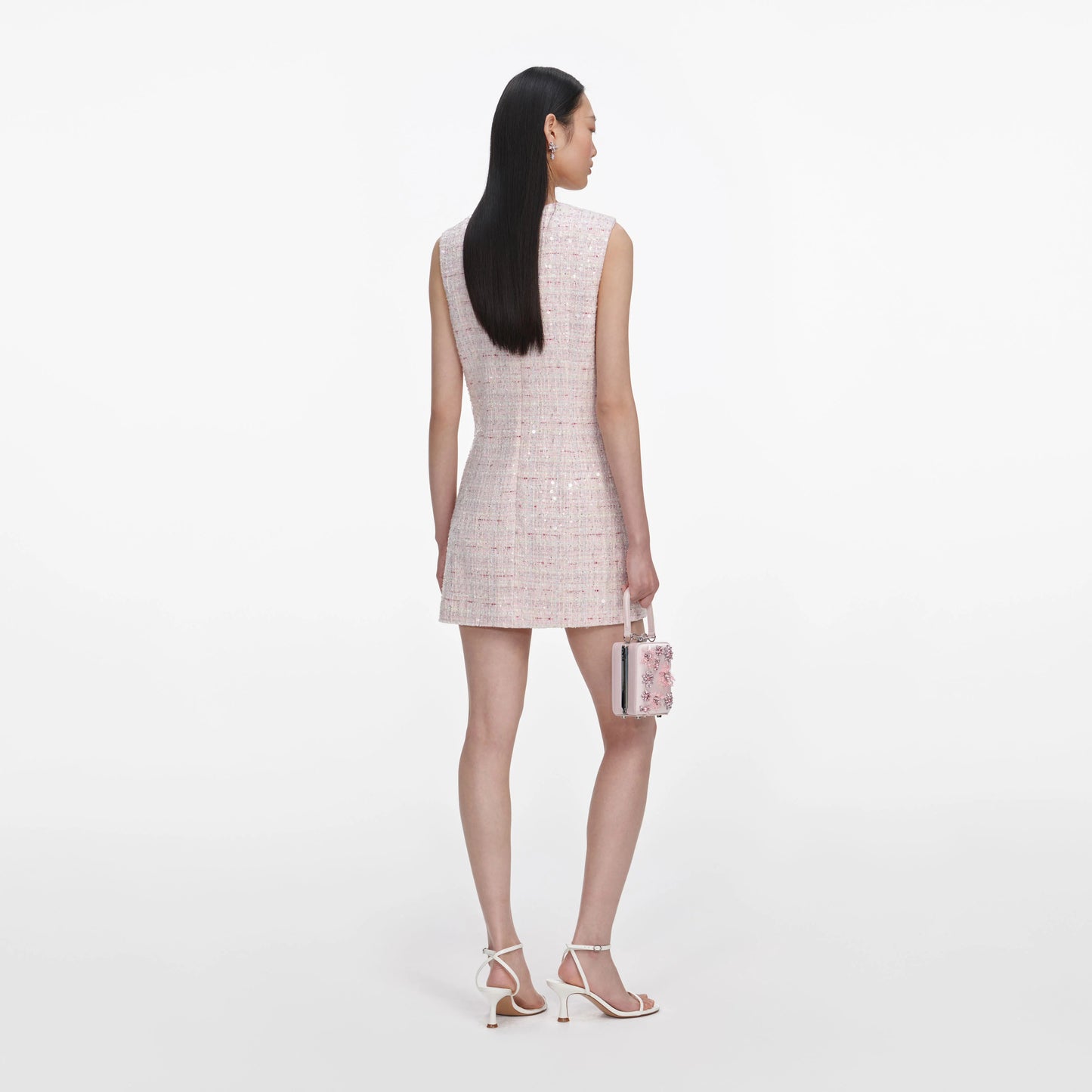 Pink Sequin Boucle Bow Mini Dress