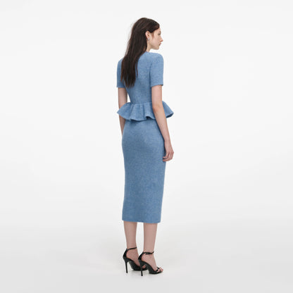 Blue Peplum Knit Midi Dress