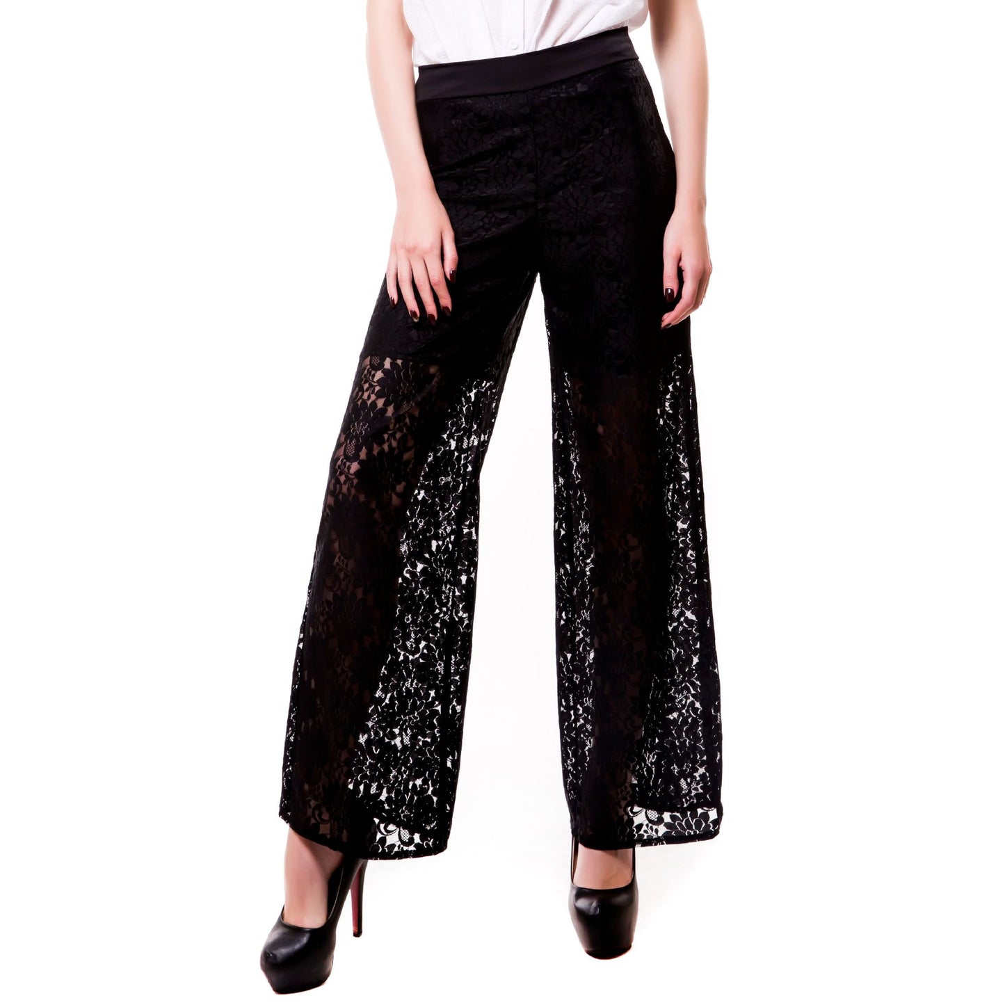Embroidery Wide Leg Lace Jeans With Rhinestone--Add to cart and enjoy 50% off