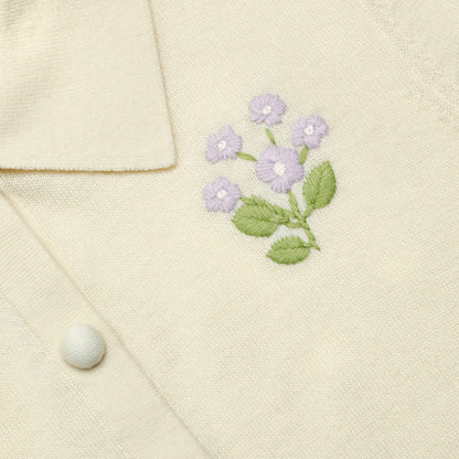 Yellow Flower Embroidered Knit Cardigan