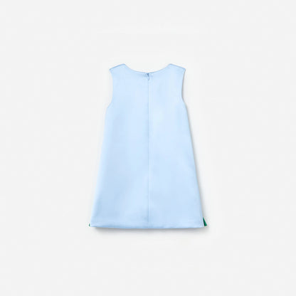 Blue Bonded Satin 3D Flower Dress