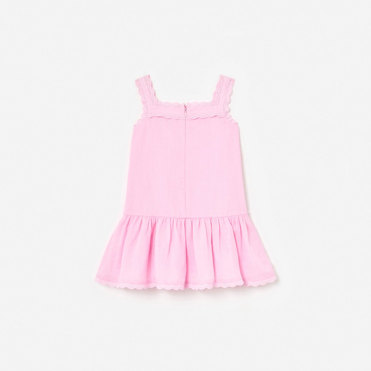 Pink Ramie Flower Embroidered Dress