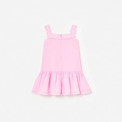 Pink Ramie Flower Embroidered Dress
