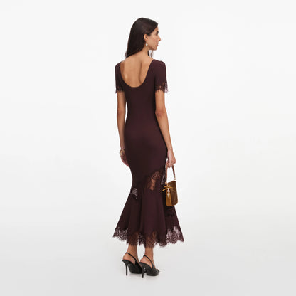 Brown Ribbed Knit Midi Dress