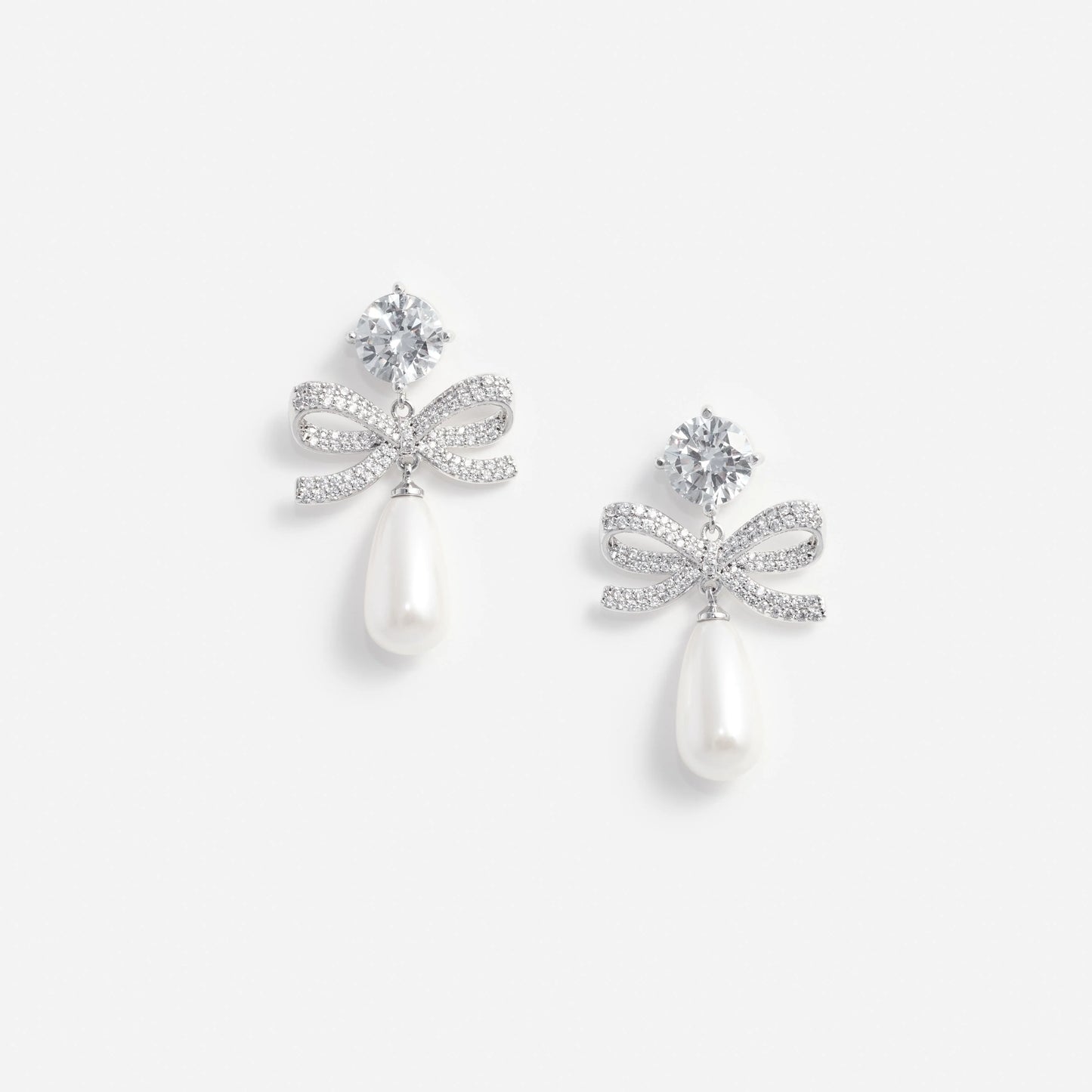 Crystal Bow Pearl Tiered Earrings