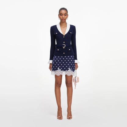 Navy Ribbed Knit Cardigan