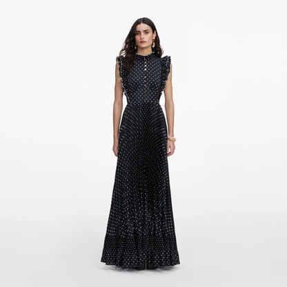 Black Polka Dot Frill Maxi Dress