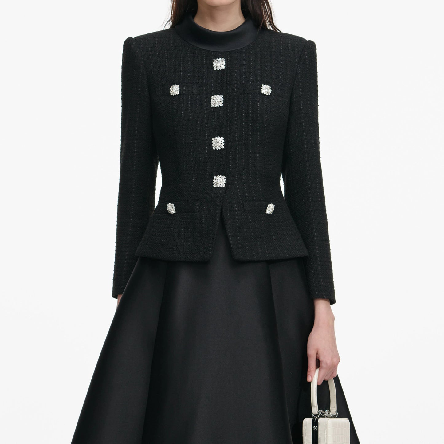 Black Boucle Taffeta Midi Dress