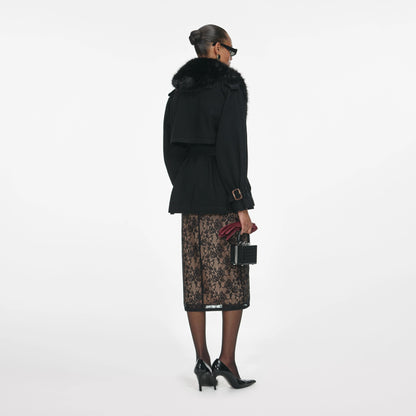 Black Denim Fur Collar Jacket