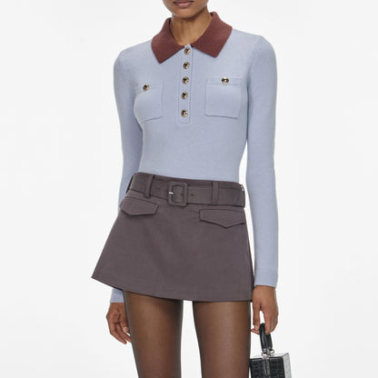 Blue Contrast Collar Knit Top