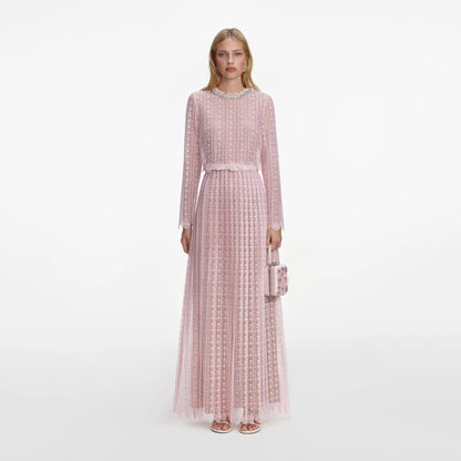 Pink Organza Lace Maxi Dress