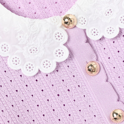 Pink Pointelle Ribbed Knit Cardigan