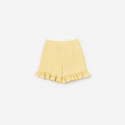 Yellow Pointelle Knit Shorts