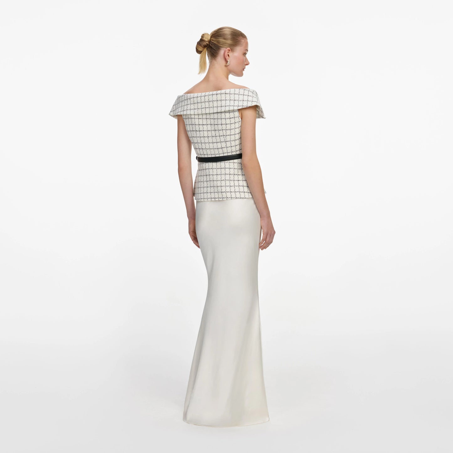 Check Boucle Satin Maxi Dress