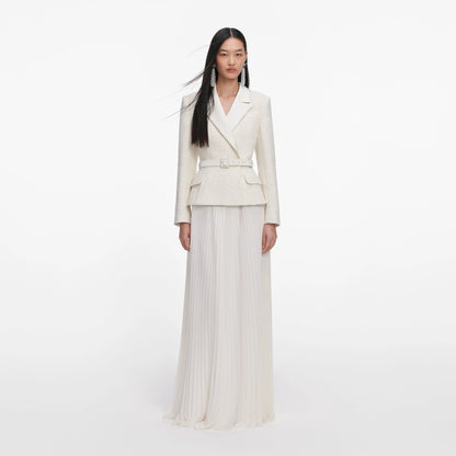 Cream Tailored Boucle Chiffon Maxi Dress