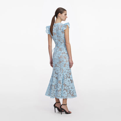 Blue Crochet Lace Midi Dress