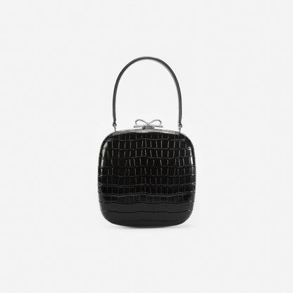 Black Croc Leather Compact Mini Bag