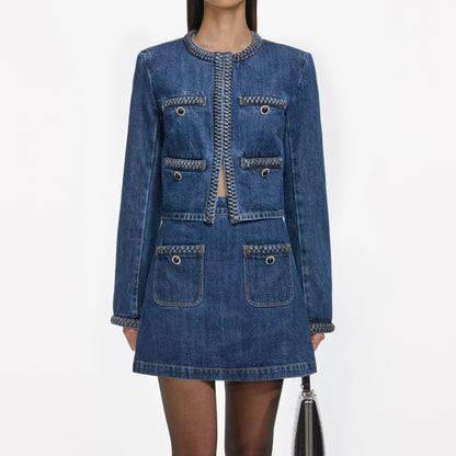 Denim Braided Mini Skirt