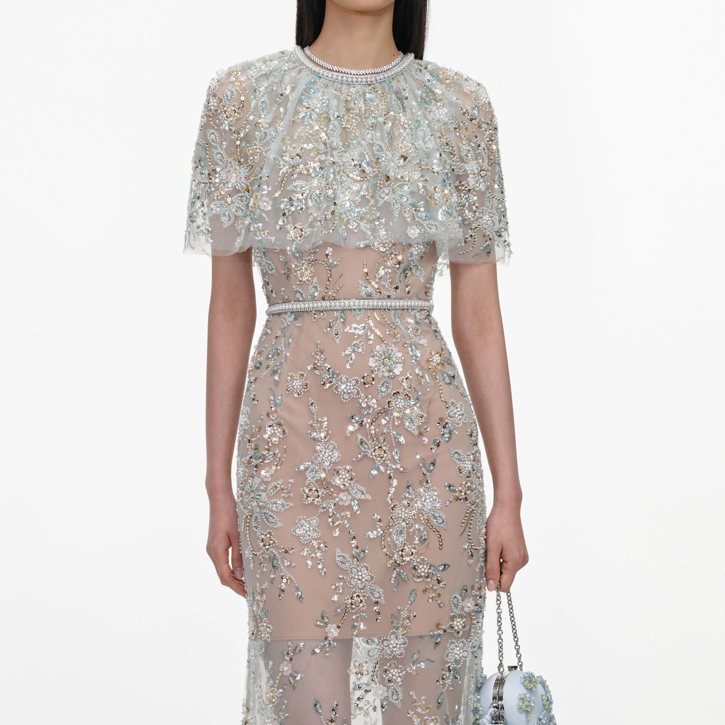 Mint Embellished Cape Maxi Dress