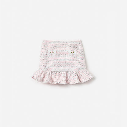 Pink Boucle Lace Bow Skirt